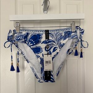 La Blanca Blue and White Floral Tie-Side Bikini Bottoms